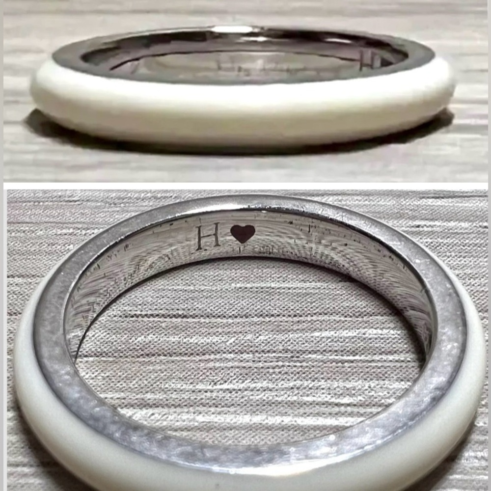 Designer Signed Hidalgo Sterling Silver White Enamel Eternity Band Ring, Size 5